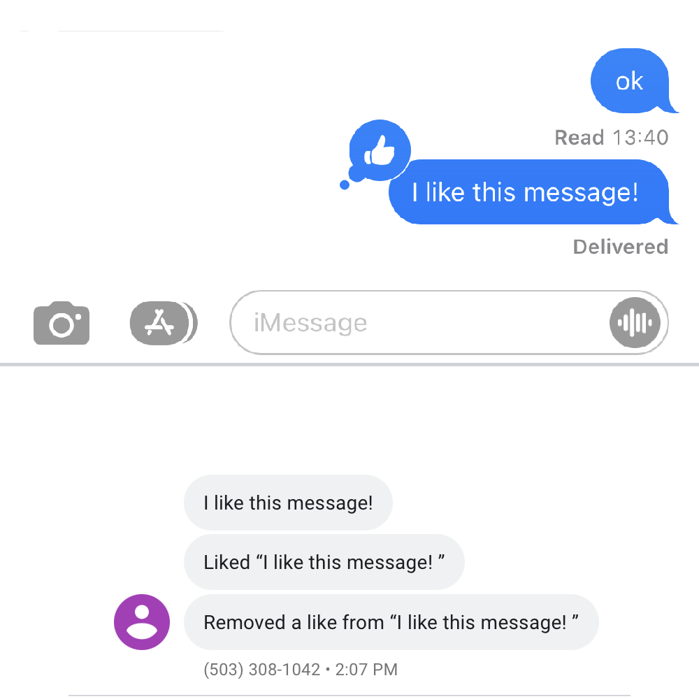 iMessage reactions show up as messages on an Android phone